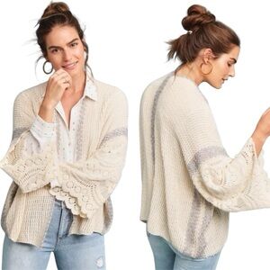 Anthropologie Crotched Knit Bell Sleeve Open Front Boho Cardigan